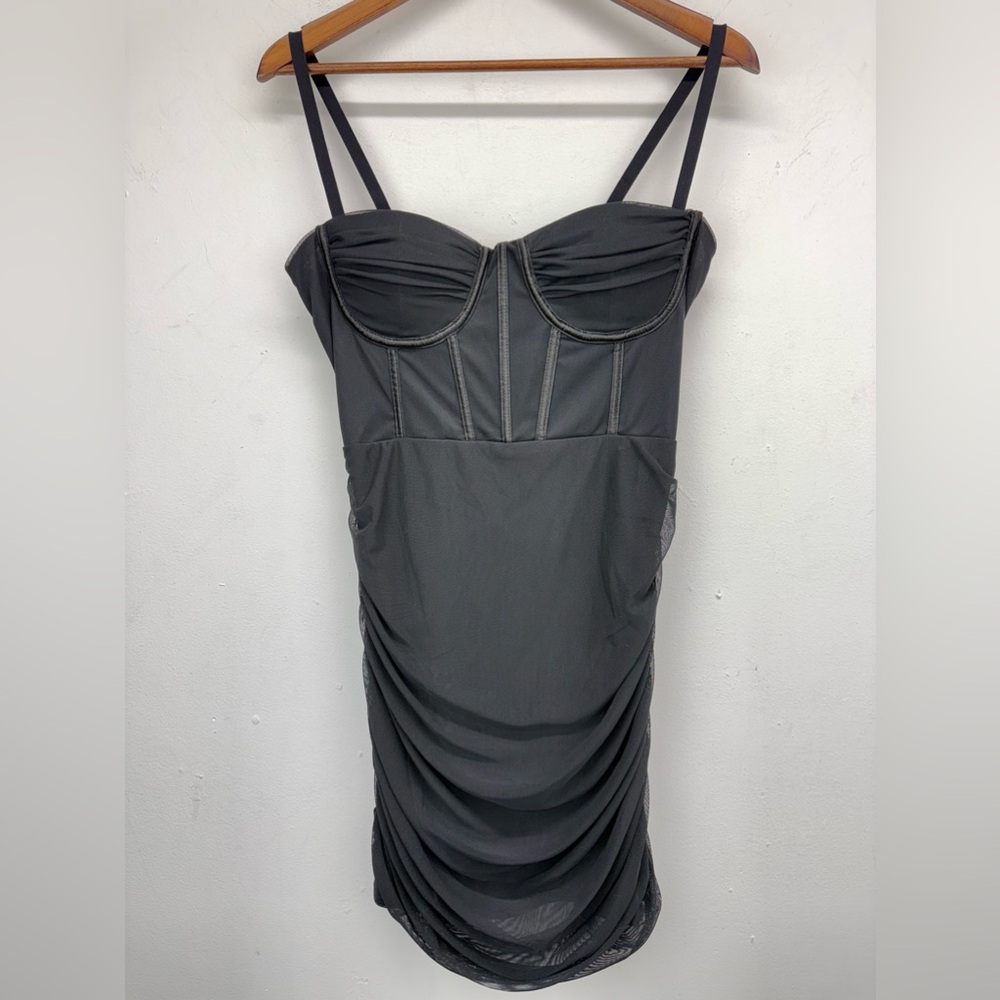 Rosedress size Large Women’s Black Mesh Ruched Corset Bodycon Mini Dress